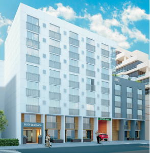 An artist rendering of The Block 803 Waimanu condominium project fronting Waimanu Street.